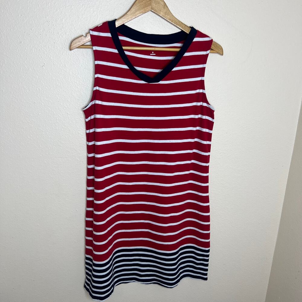 Kim Rogers 100% Cotton Red White and Blue Stripe Sleeveless Dress Small